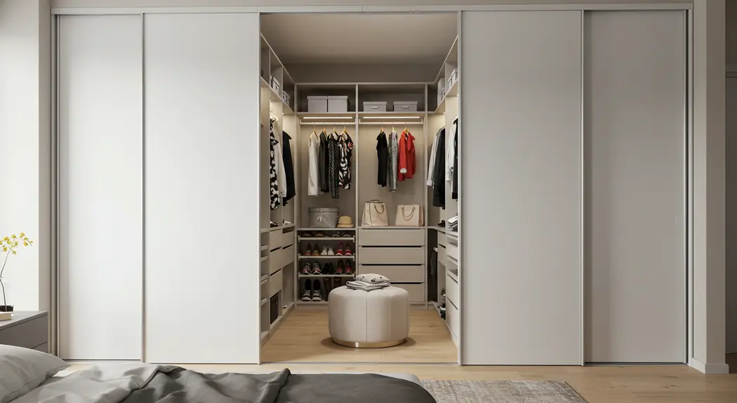 Closet branco com portas de correr totalmente fechadas — Art Closet
          title=